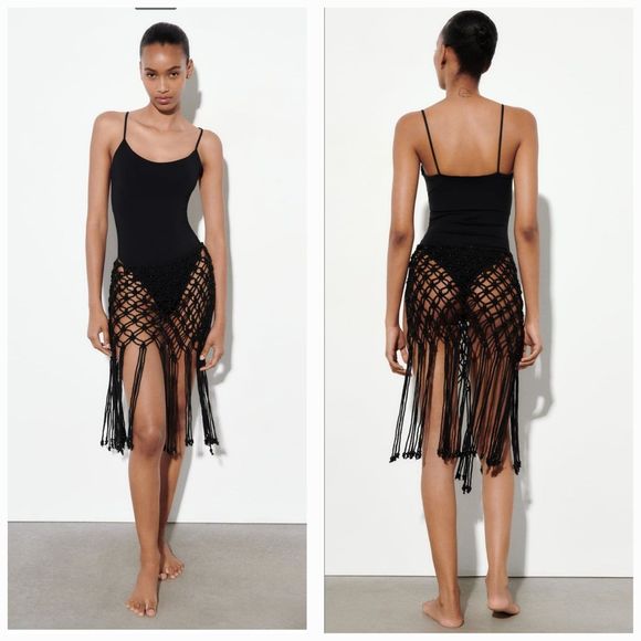 Zara fringed mesh skirt swimsuit cover up - Picture 1 of 10